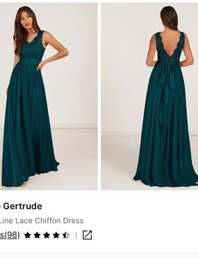 Azazie Gertrude Lace Chiffon Maxi Dress - Pine Green